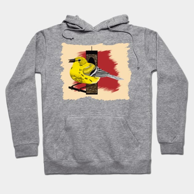 Yellow Warbler Perched on Bird Feeder Hoodie by BjernRaz